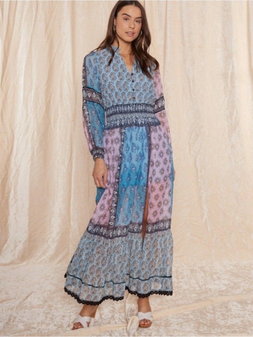 RAGA Kasi Anthropologie Long Sleeve Ruffle
Maxi Dress NWT MRSP 245